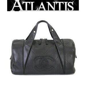 Chanel V stitch Boston bag black leather